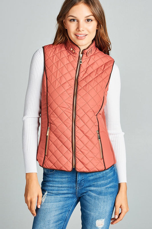Faux Shearling Lined Quilted Padding Vest