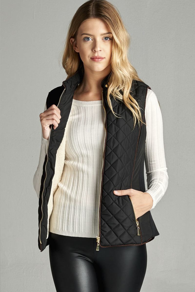 Faux Shearling Lined Quilted Padding Vest