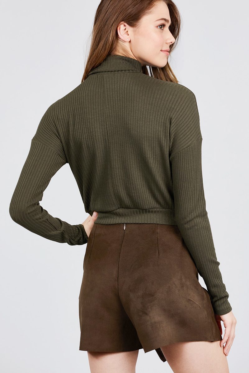 Long Dolman Sleeve Turtle Neck Rib Knit Top