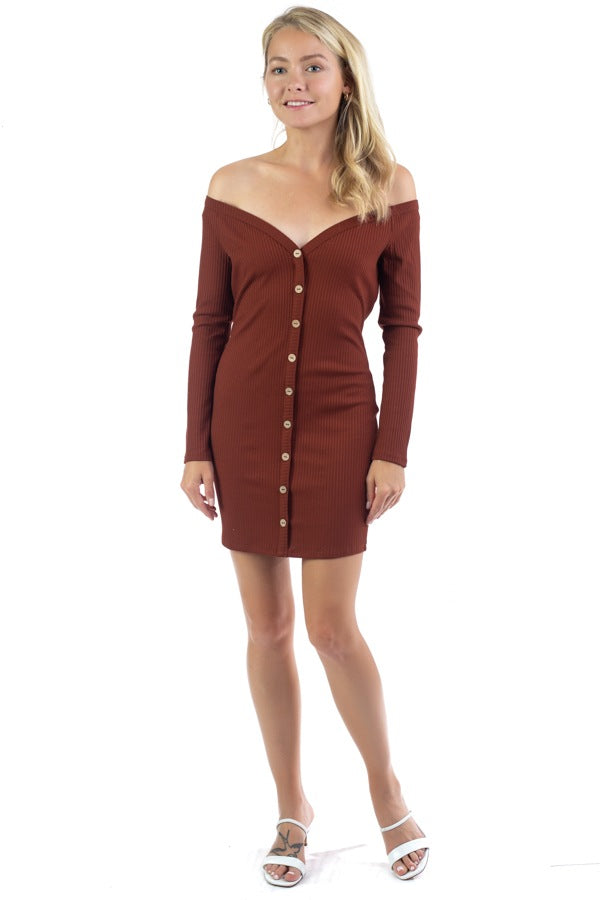 Off Shoulder Ribbed Dress