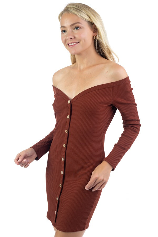 Off Shoulder Ribbed Dress