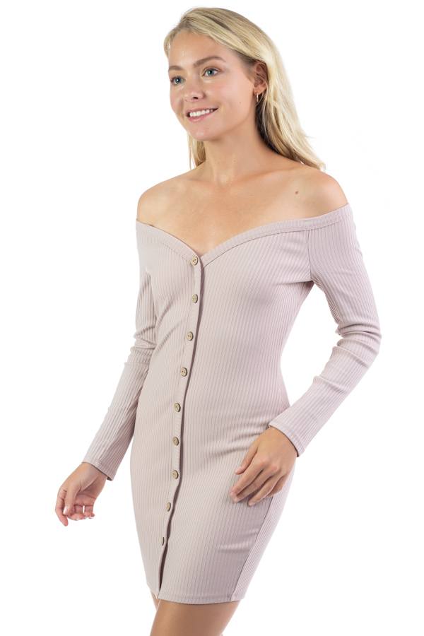 Off Shoulder Ribbed Dress