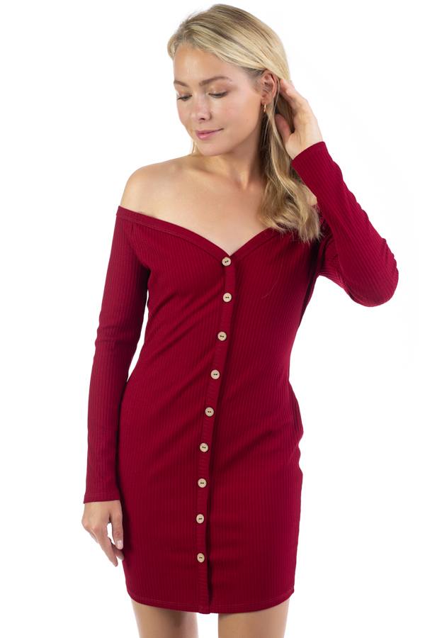 Off Shoulder Ribbed Dress