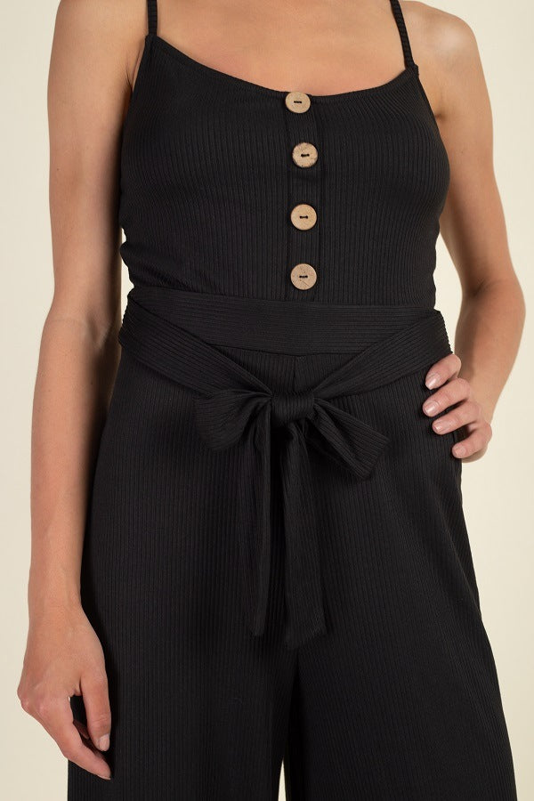 Waist Side Belt Rib Jumpsuit