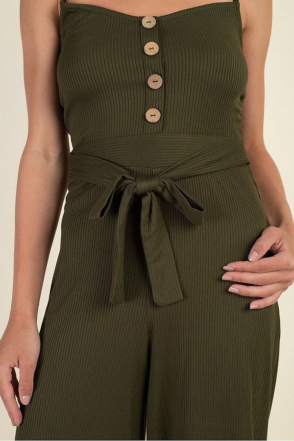 Waist Side Belt Rib Jumpsuit