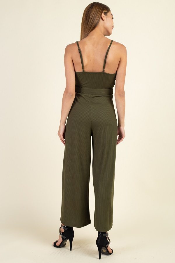 Waist Side Belt Rib Jumpsuit