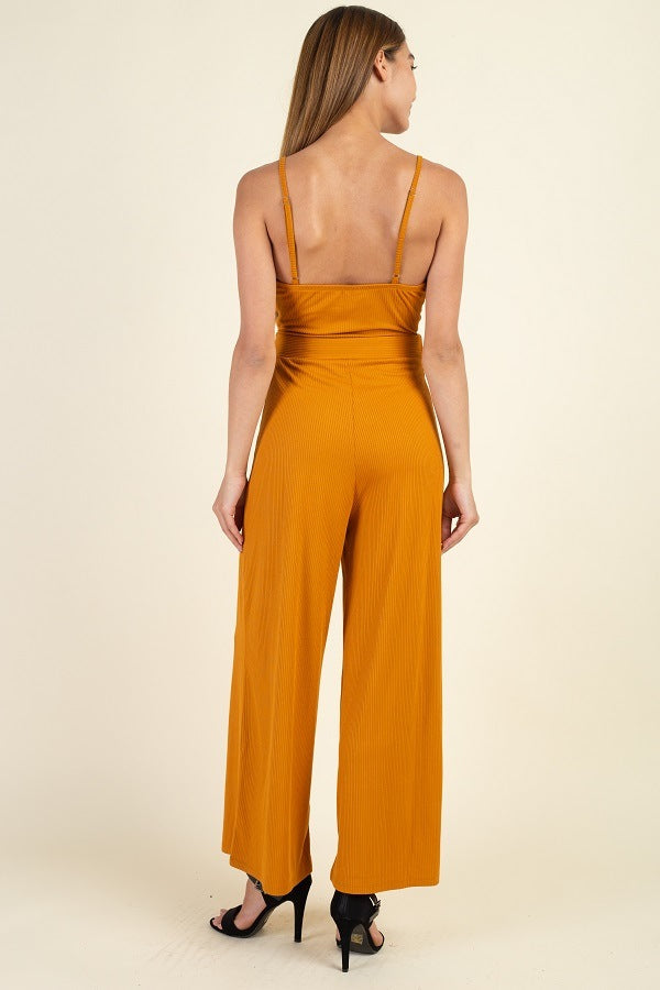 Waist Side Belt Rib Jumpsuit