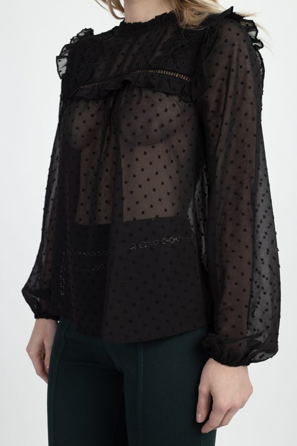 Sheer Swiss Dot Ruffle Top