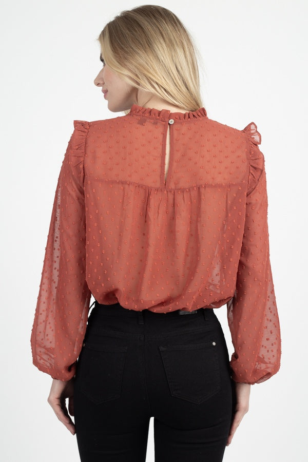 Sheer Swiss Dot Ruffle Top