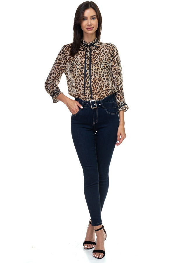 Pussycat Bow Chiffon Leopard Print Shirt