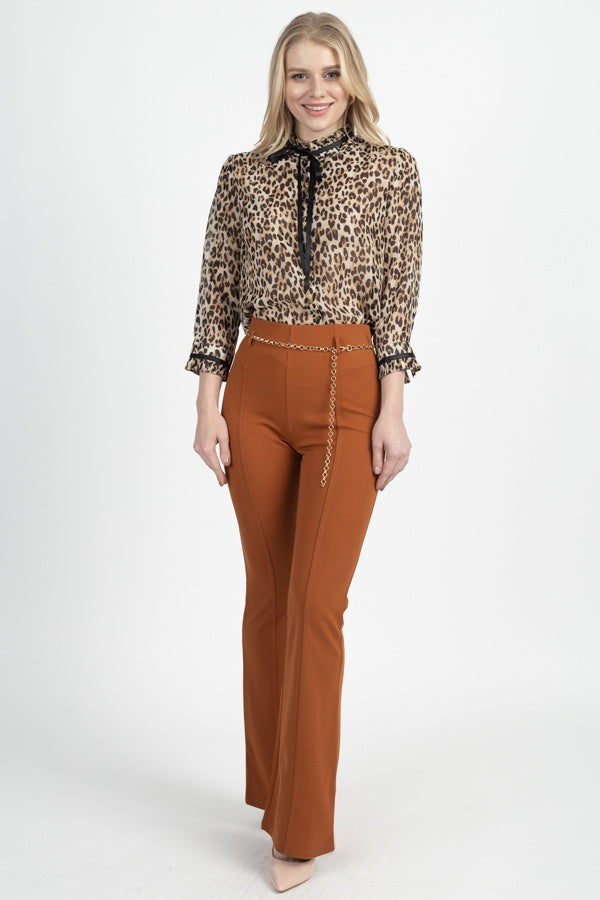 Pussycat Bow Chiffon Leopard Print Shirt