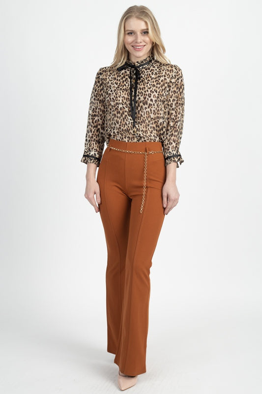 Pussycat Bow Chiffon Leopard Print Shirt