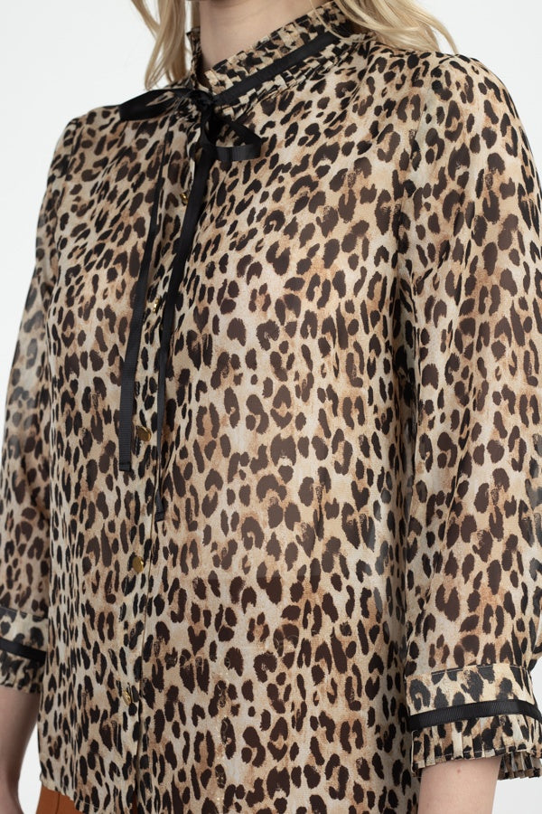 Pussycat Bow Chiffon Leopard Print Shirt