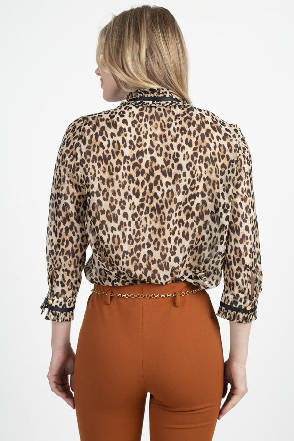 Pussycat Bow Chiffon Leopard Print Shirt