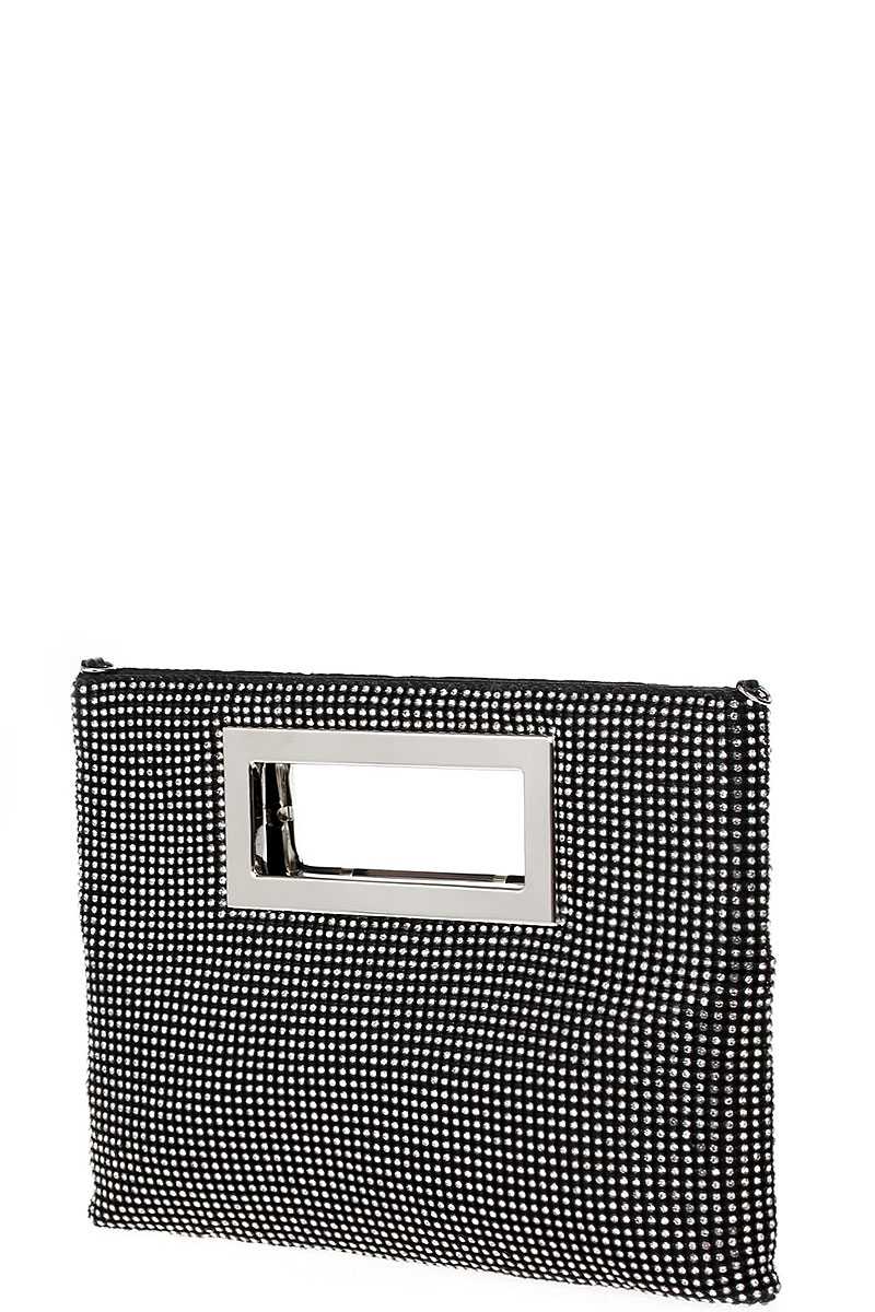 Designer Fashion Multi Rhinestone Clutch Purse With Chain