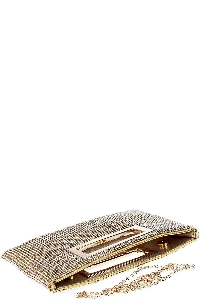 Designer Fashion Multi Rhinestone Clutch Purse With Chain
