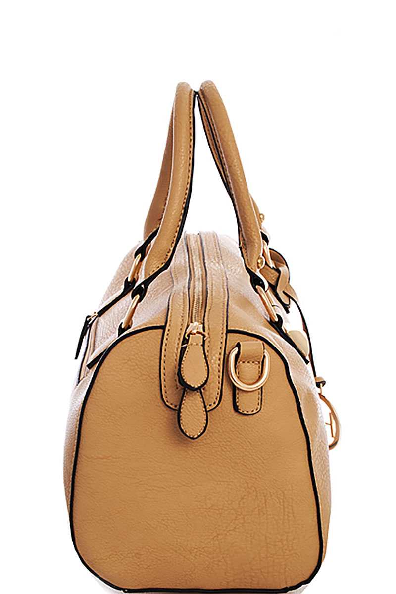 Designer Fashion Emblem Boston Bag With Long Strap
