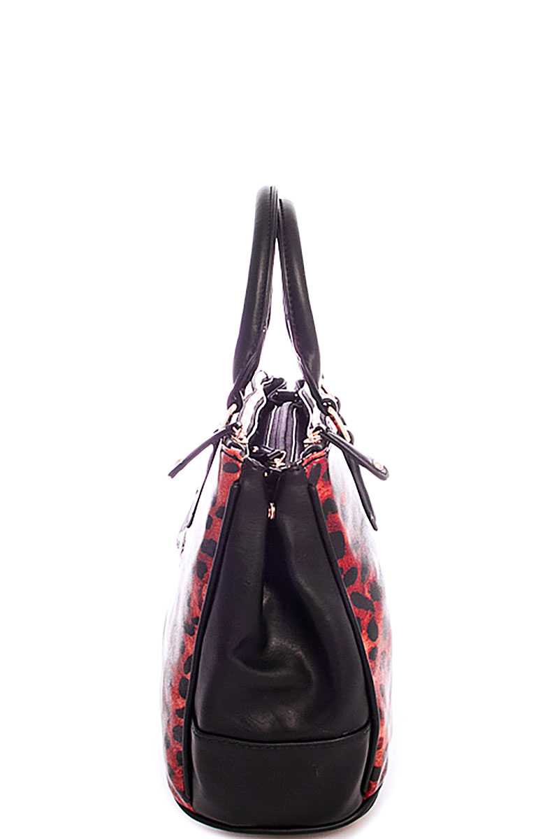 Two Tone Leopard Satchel With Long Strap