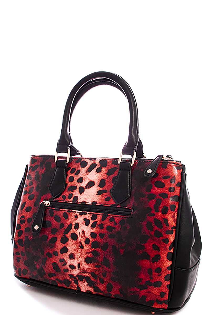 Two Tone Leopard Satchel With Long Strap