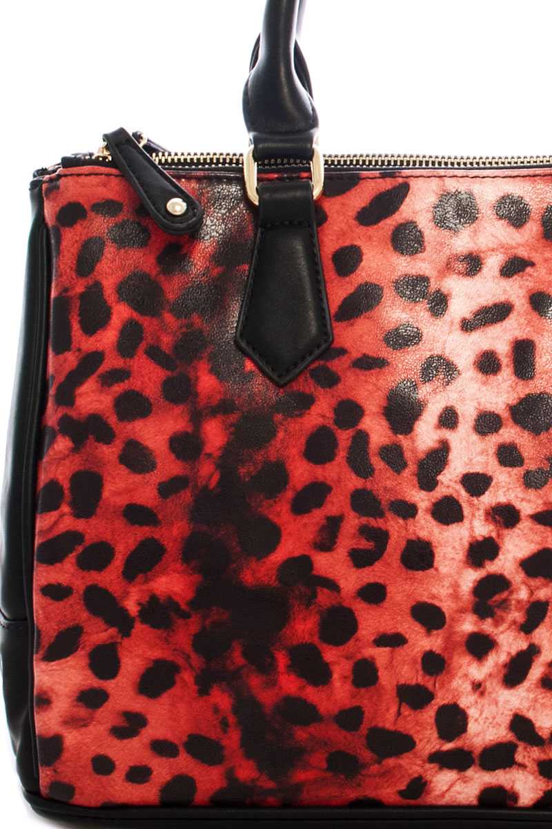 Two Tone Leopard Satchel With Long Strap