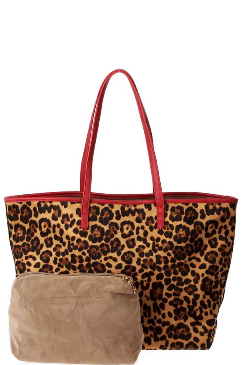 2in1 Designer Trendy Leopard Suede Shopper Bag