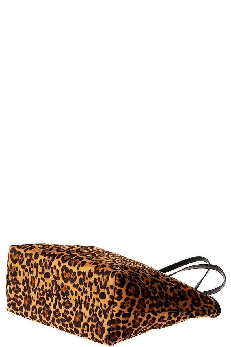 2in1 Designer Trendy Leopard Suede Shopper Bag