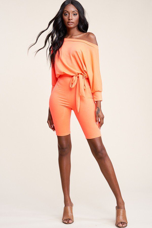 Slouchy Solid French Terry 3/4 Sleeve Romper
