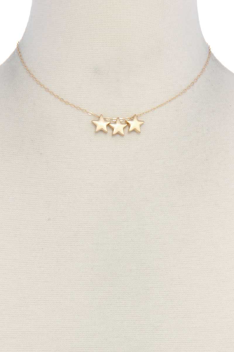 Three Star Charm Metal Necklace