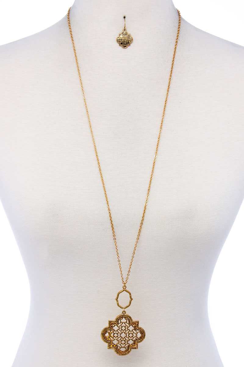 Designer Fashion Pattern Pendant Necklace And Earring Set