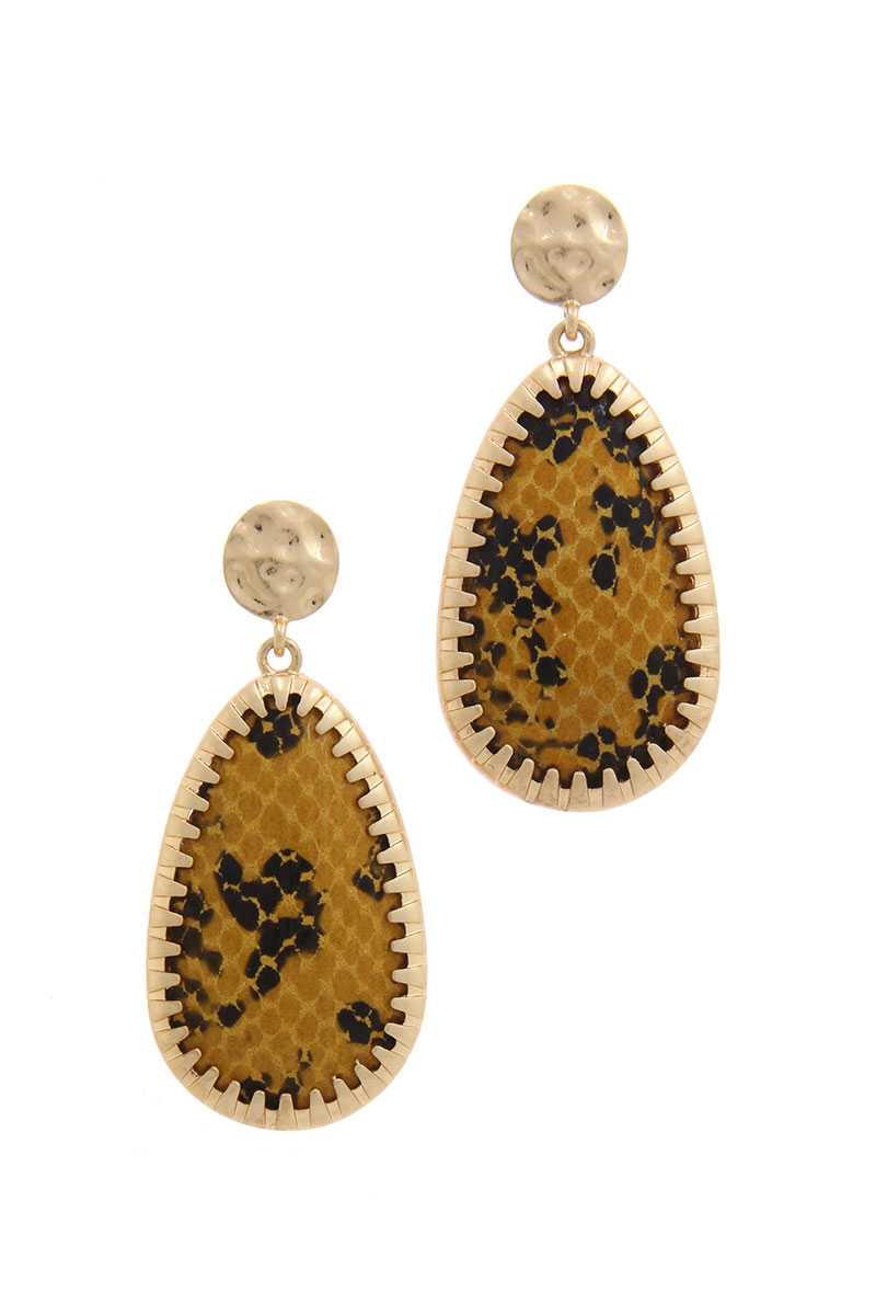 Animal Pattern Teardrop Shape Post Drop Earring