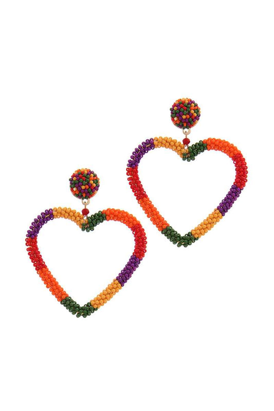 Beaded Heart Shape Post Drop Earring