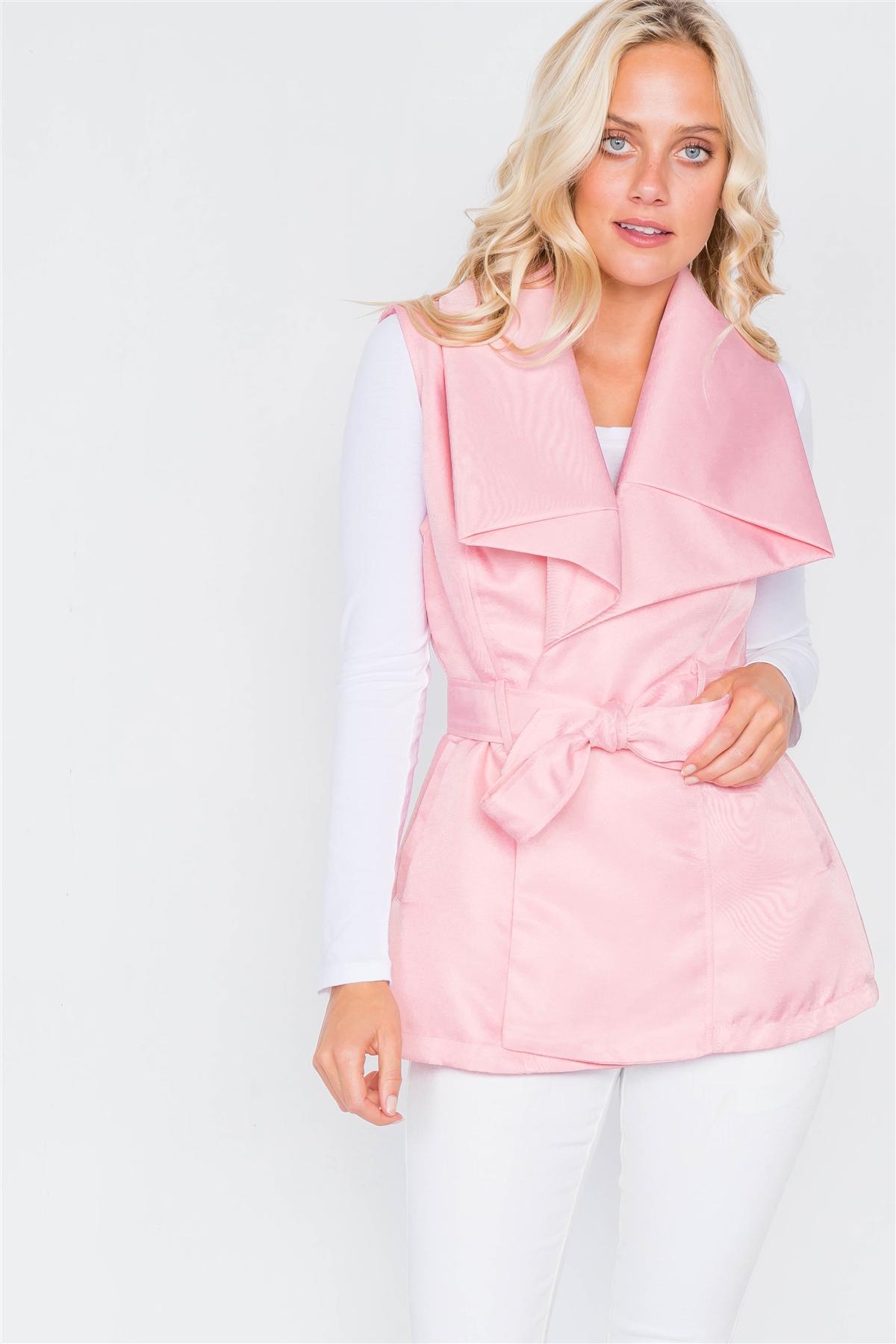 Pink Chic Oversized Lapel Vintage Vest Jacket