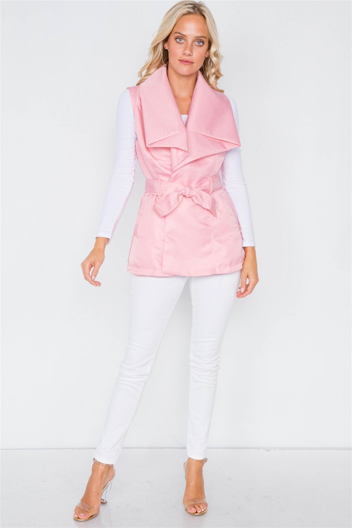 Pink Chic Oversized Lapel Vintage Vest Jacket