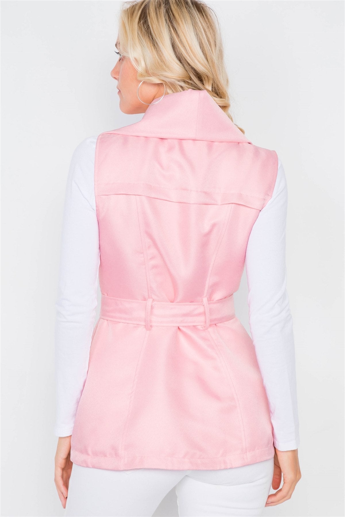 Pink Chic Oversized Lapel Vintage Vest Jacket