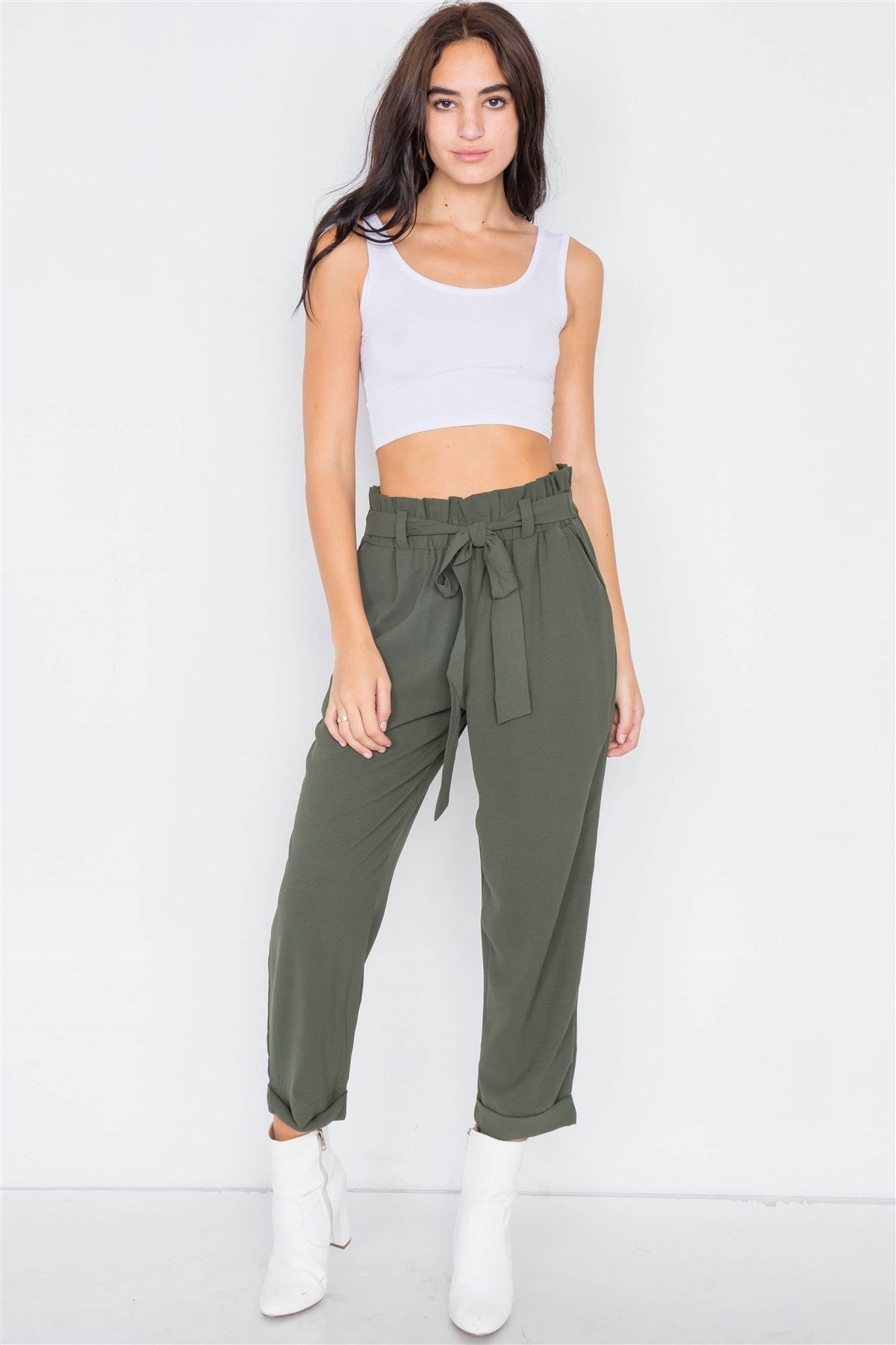 Dark Olive Office Chic Ankle Length Dress Pants