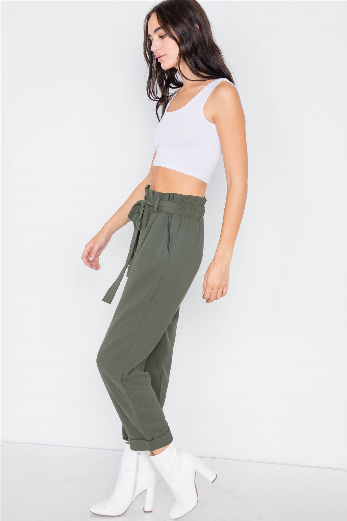 Dark Olive Office Chic Ankle Length Dress Pants