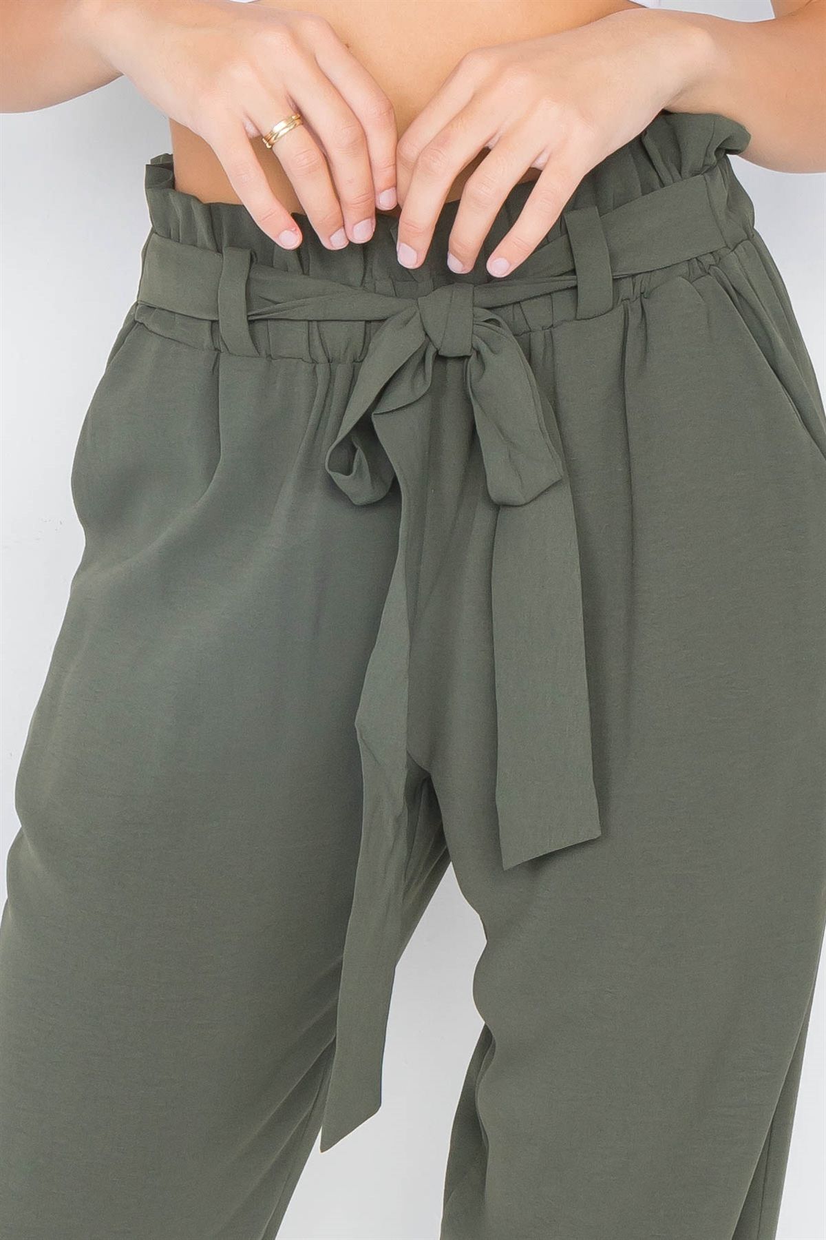 Dark Olive Office Chic Ankle Length Dress Pants