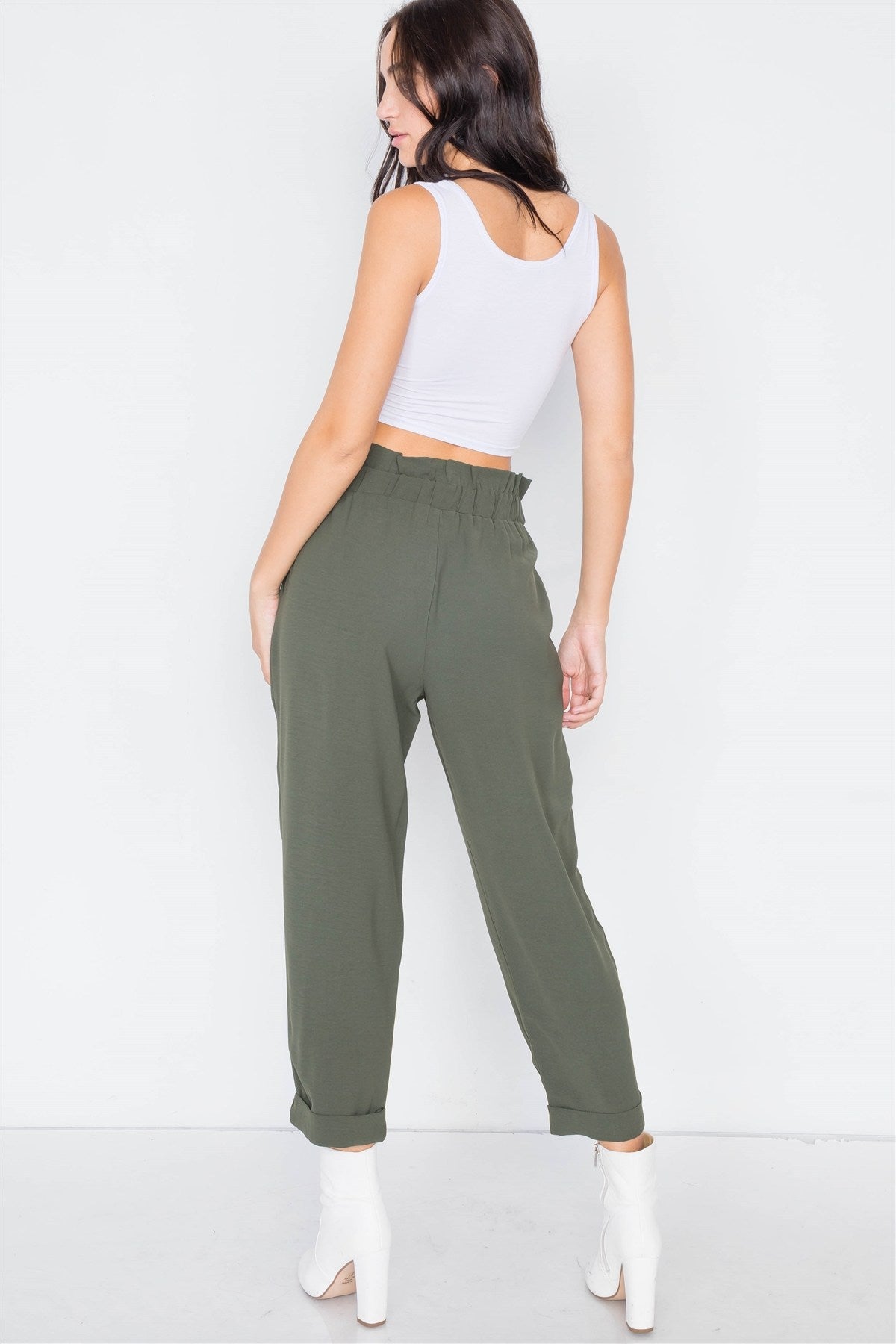 Dark Olive Office Chic Ankle Length Dress Pants