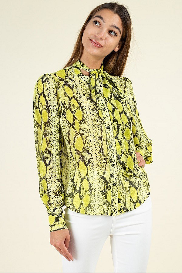 Snake Skin Tie Neck Top