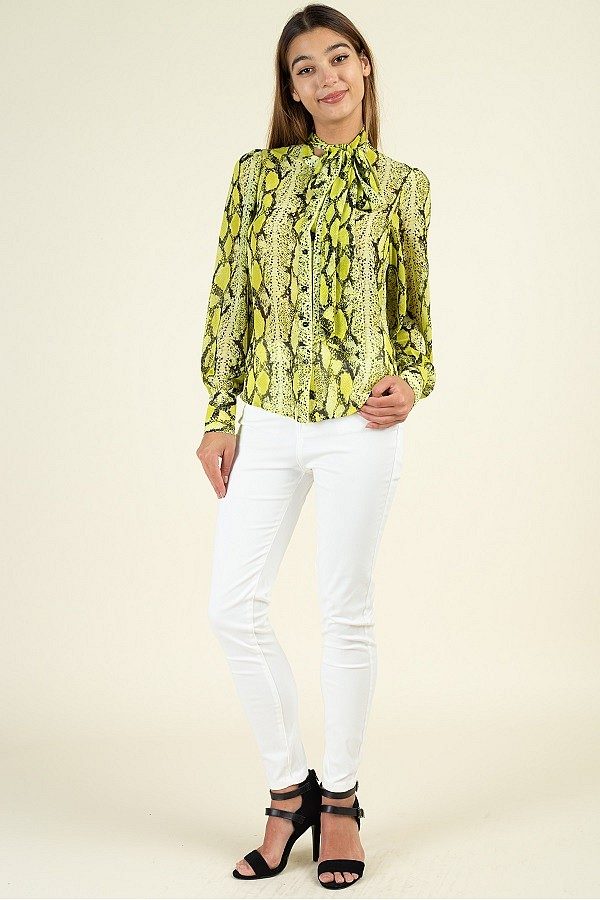 Snake Skin Tie Neck Top
