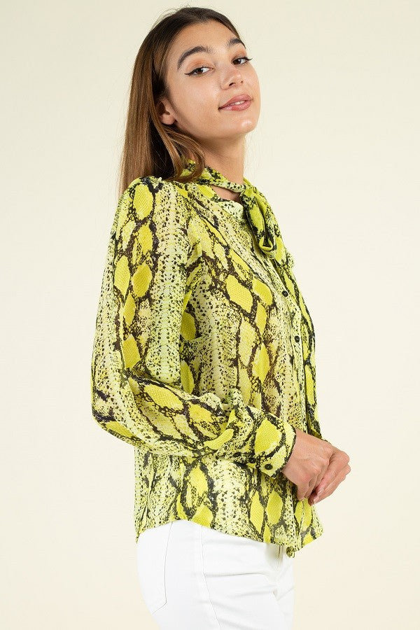Snake Skin Tie Neck Top