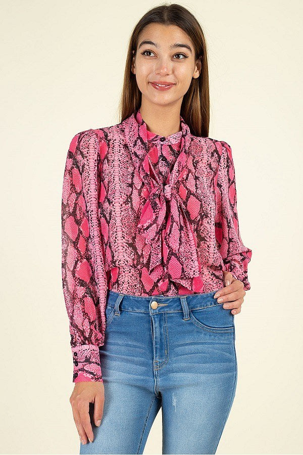 Snake Skin Tie Neck Top