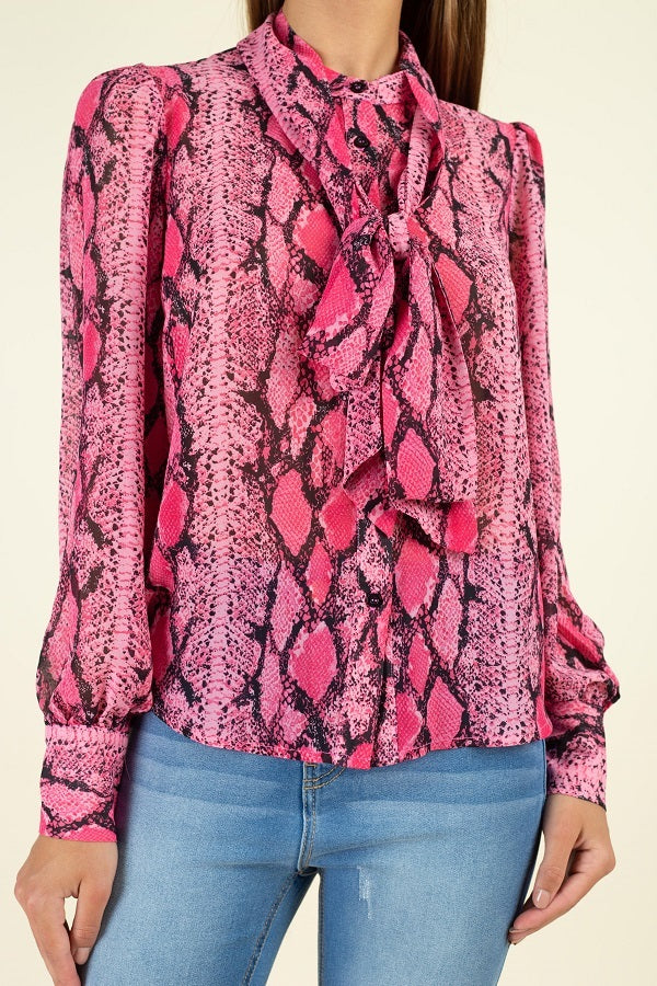 Snake Skin Tie Neck Top
