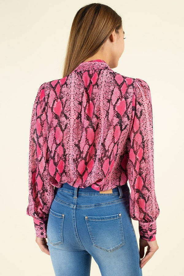 Snake Skin Tie Neck Top