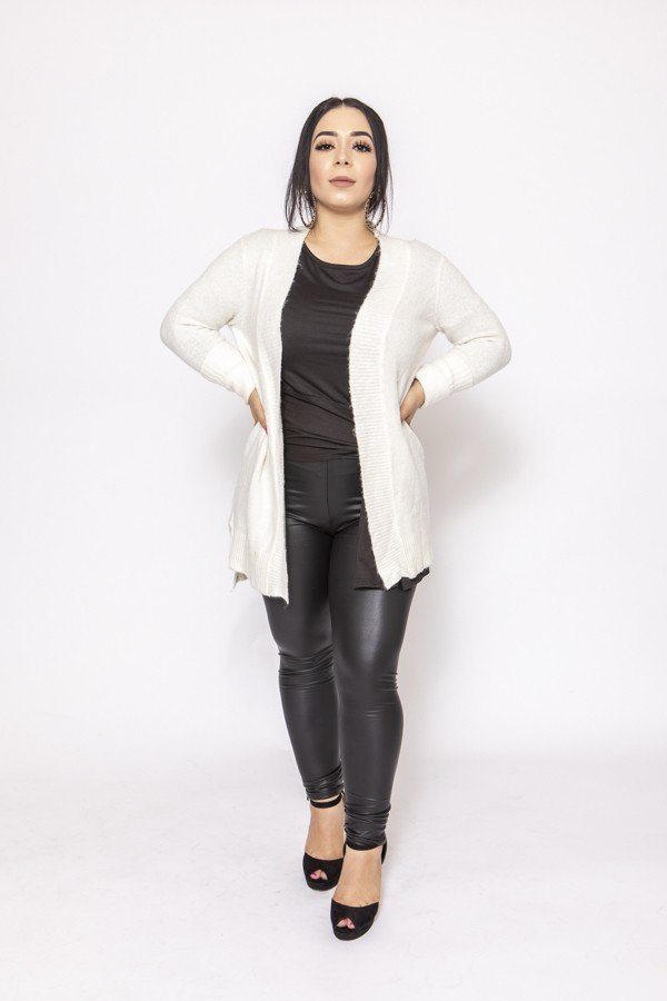 Solid, Waffle Knit Cardigan In Loose Fit
