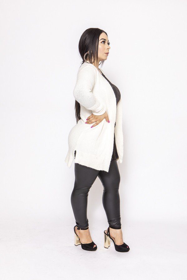 Solid, Waffle Knit Cardigan In Loose Fit