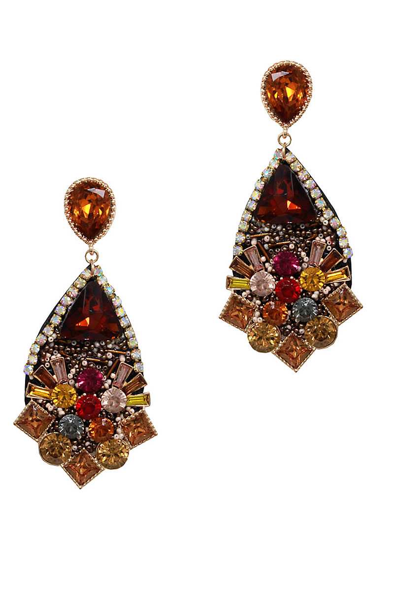 Stylish Multi Rhinestone Tear Drop Earring