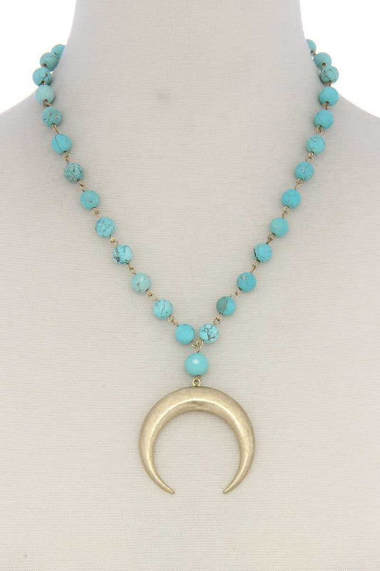 Crescent Moon Beaded Short Necklace