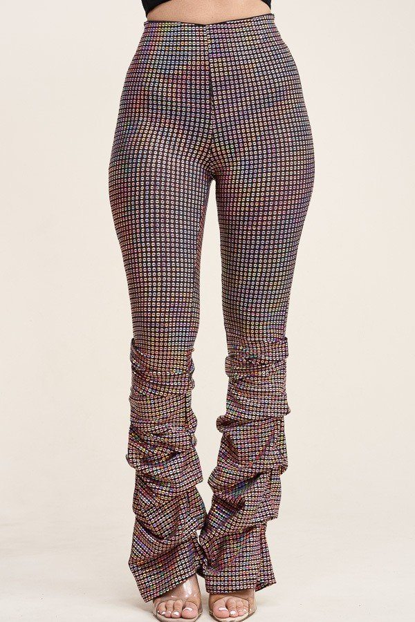 High Waist Metallic Trans Holographic Scrunched Up Pants