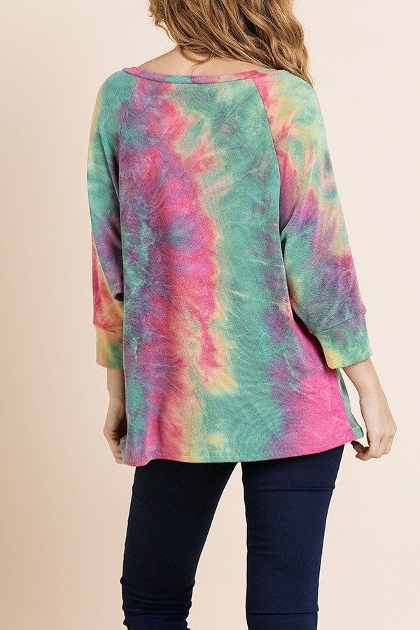 Tye Dye 3/4 Sleeve Round Neck Top